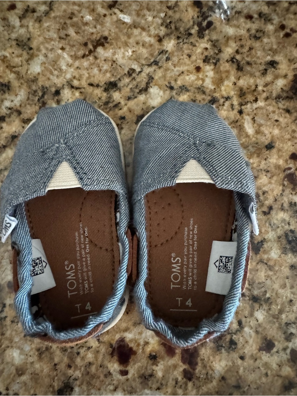 TOMS Kids Slip-On Canvas Shoes in Denim Gray and Cream